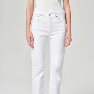 AGolde Riley High Rise Straight Crop (Stretch) in White